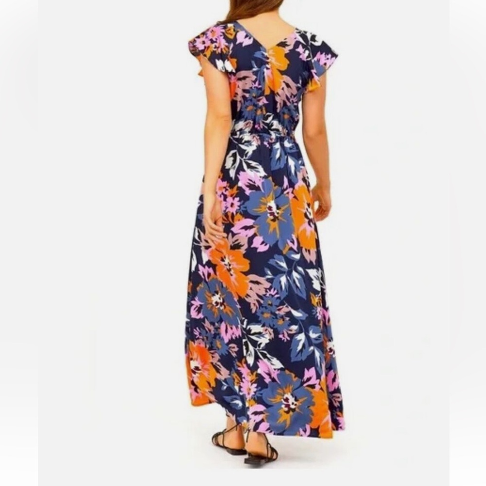 EUC H&M Navy Floral Print Long Butterfly Sleeved V-Neck Maxi Dress - Picture 2 of 9